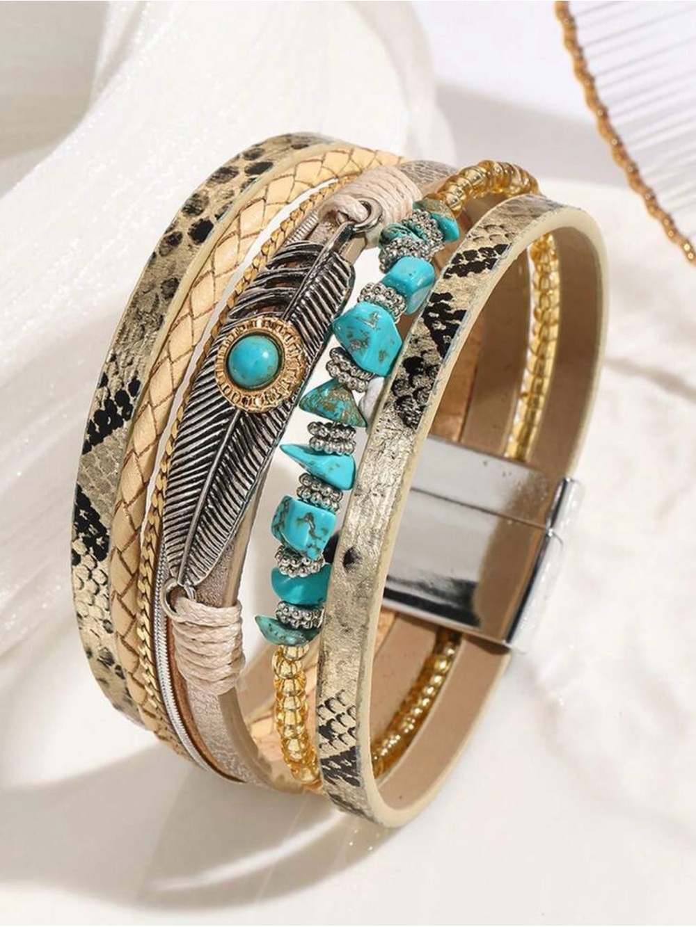 Elegant Bohemian Turquoise & Gold Magnetic Bracelet